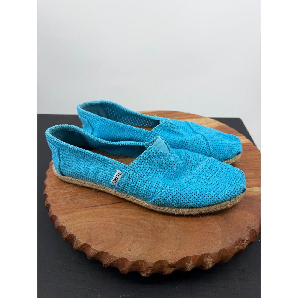 TOMS Freetown turquoise Slip On Shoes sz 9 Blue Perforated Mesh Espadrille Flat